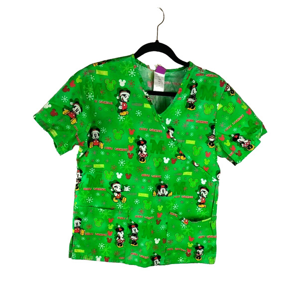 The Wonderful World Of Disney Women Scrub Top Size Small Mickey Mouse Christmas - Picture 4 of 5